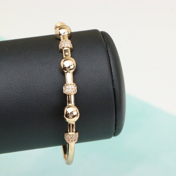 Elegant Rose Gold Bangle with Beaded Design and Sparkling Accents, XPBL0465 - Picture 5 of 12